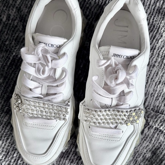 Women's Jimmy Choo Diamond X Crystal White Calf Leather Sneakers - Picture 4 of 11